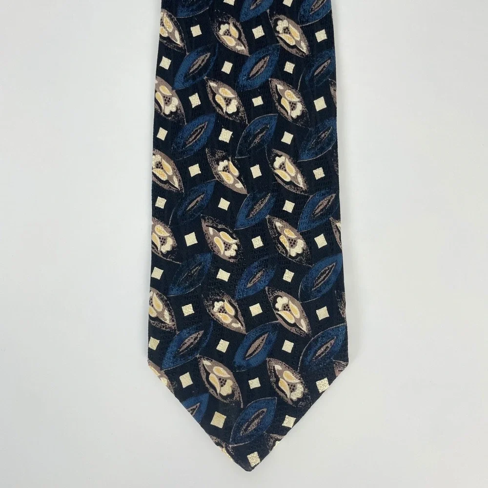 Vintage Robert Talbott Studio Nordstrom Extra Long Silk Tie Black Blue Abstract